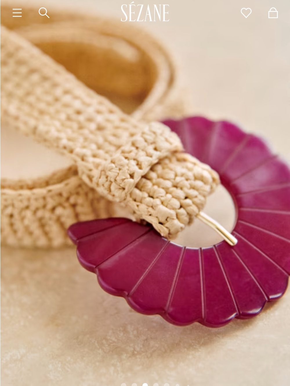 RARE Sezane Sandy Belt in Raffia-Cream Woven Belt with Magenta Buckle